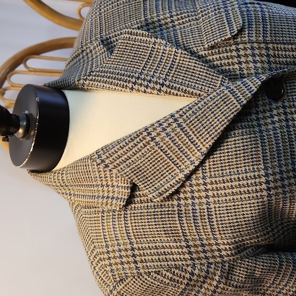 Talbots lambswool blazer green grey herringbone size 12P  blazer made in USA - Picture 2 of 13